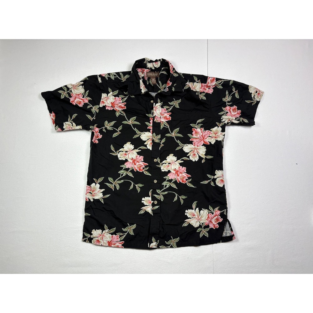 Cooke Street Hawaiian Shirt Womens Large Black Pink Floral Cotton Button Down